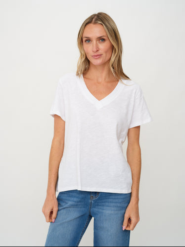 Liz V-Neck Ribbed Hem Tee