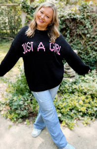 Just a Girl Knit Graphic Sweater