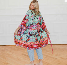 Load image into Gallery viewer, Boho Chic Teal Floral Kimono