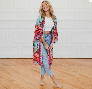 Boho Chic Teal Floral Kimono