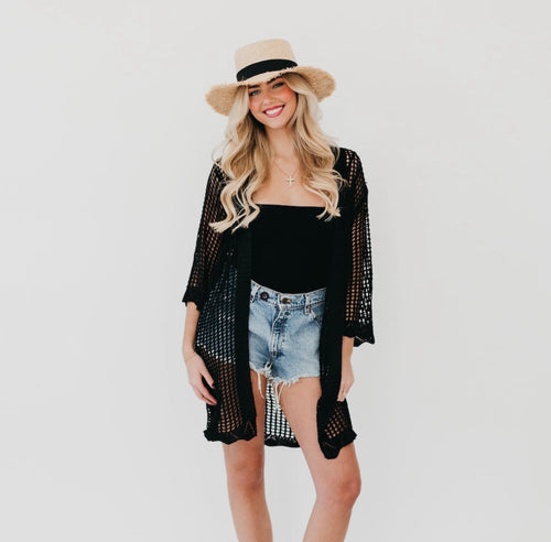 Coastal View Crochet Tie Kimono