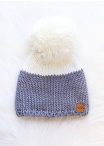 Grey Two Tone Womens Pom Hat