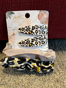 Leopard Scrunchies and Clips Set