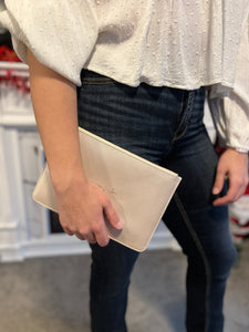 Cream Faux Leather Clutch/Crossbody