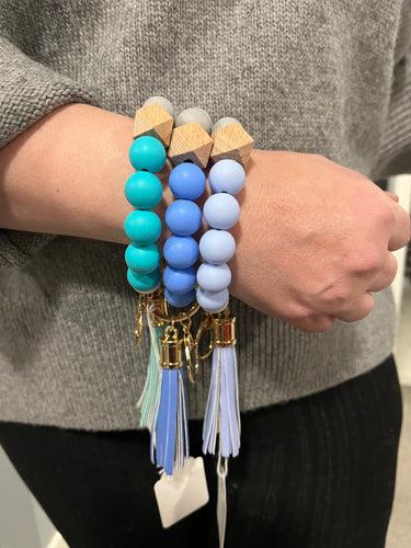 Solid Silicone Bracelet- Keychain Teal, Blue, Baby Blue