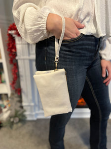 Cream Faux Leather Clutch/Crossbody