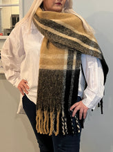 Load image into Gallery viewer, Camel Plaid Blanket Scarf