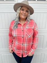 Load image into Gallery viewer, Odessa Coral Plaid Button Down Top