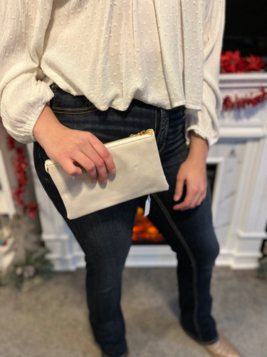 Cream Faux Leather Clutch/Crossbody