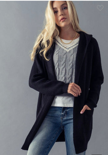 Everyday Hooded Cardigan- Black